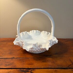 Vintage Fenton Milk glass hobnail basket white 1950-1970